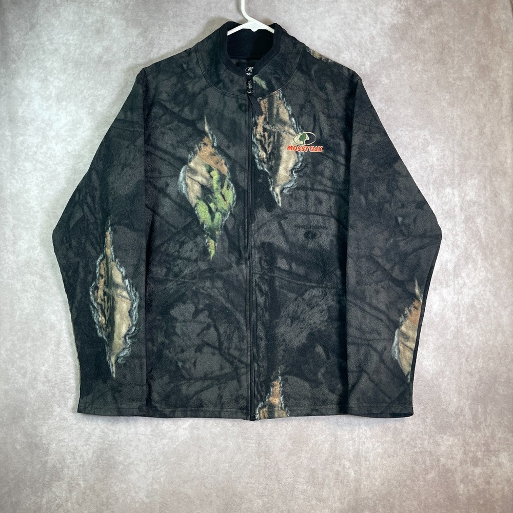 Mossy Oak Camo Fleece Jacket Mens Medium Green Zip Up Hunting Outdoor Casual USA